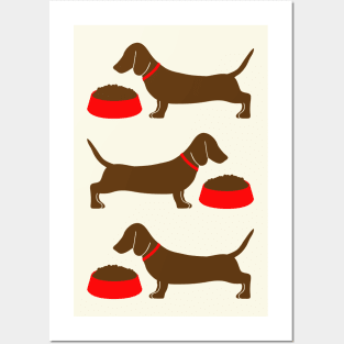 Dachshunds with dog bowls Posters and Art